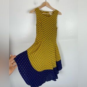 H&M Chiffon Floral Midi Dress Size 8 Yellow & Blue Fit & Flare Fairy Y2K